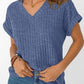 Ribbed Knit V-Neck Top – Relaxed Fit Casual Summer Tee