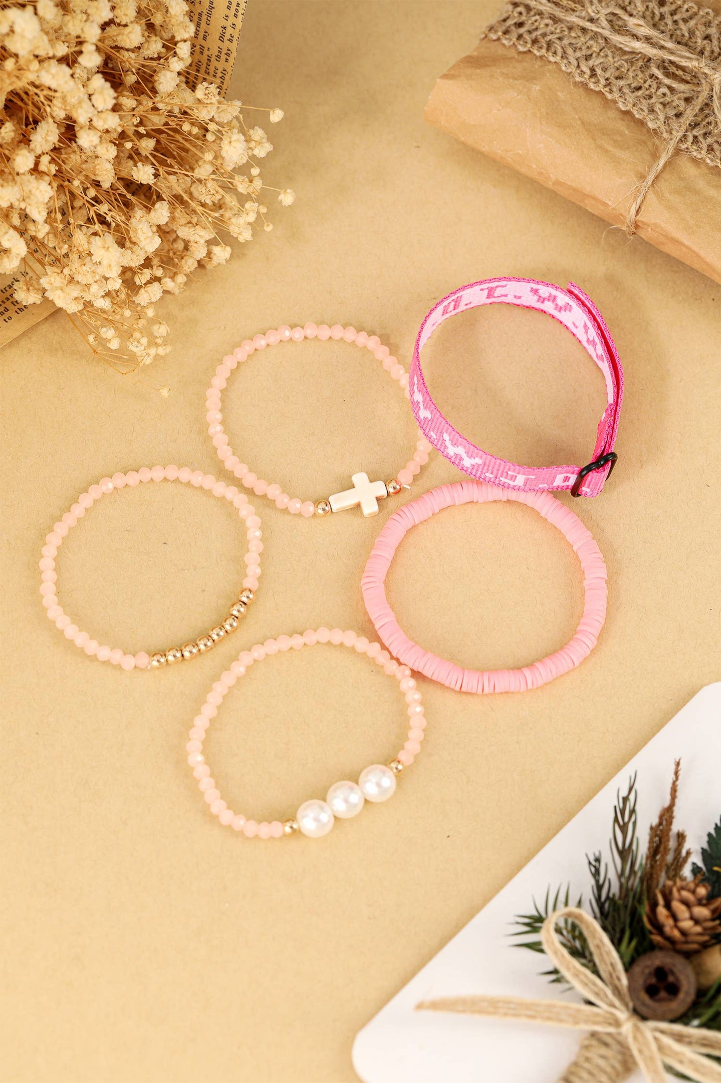 WWJD Faith Prompt Mix Beading 5pcs Bracelet Set
