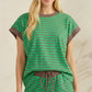 Contrast Striped Round Neck Top & Shorts Set Loungewear
