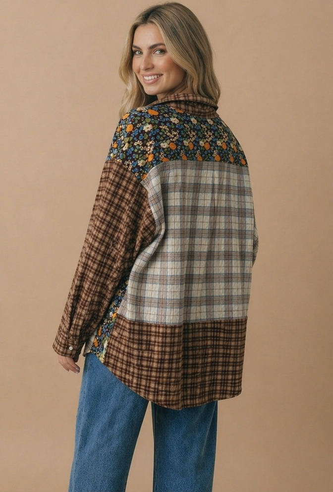 Plus Button Down Color Block Oversized Top