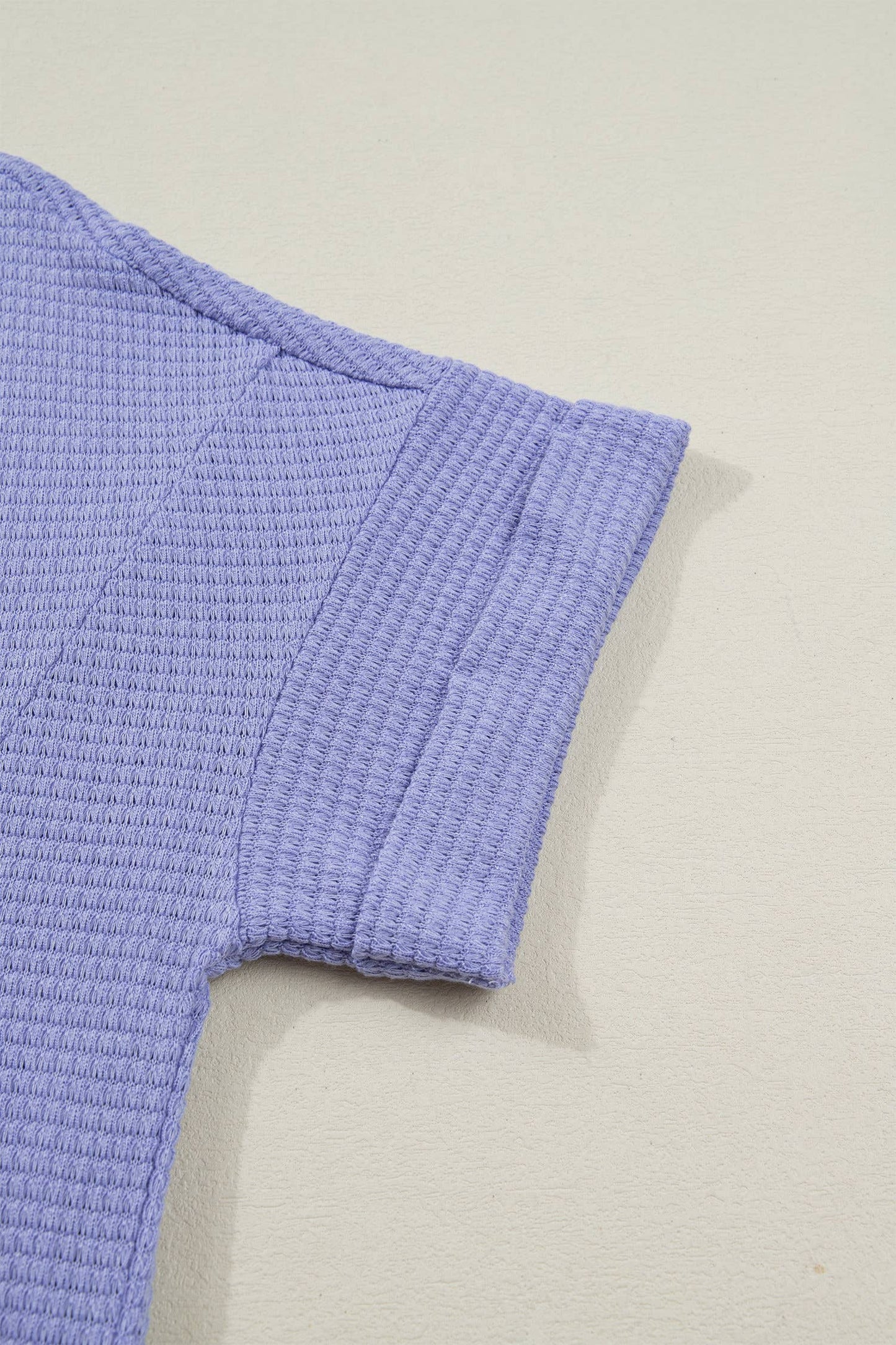 Waffle V Neck Short Sleeve Knit