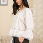 OFF-SHOULDER LACE TRIM FRONT TIE LONG SLEEVE TOP