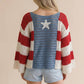 Long Sleeve Star and Stripe Crochet Sweater