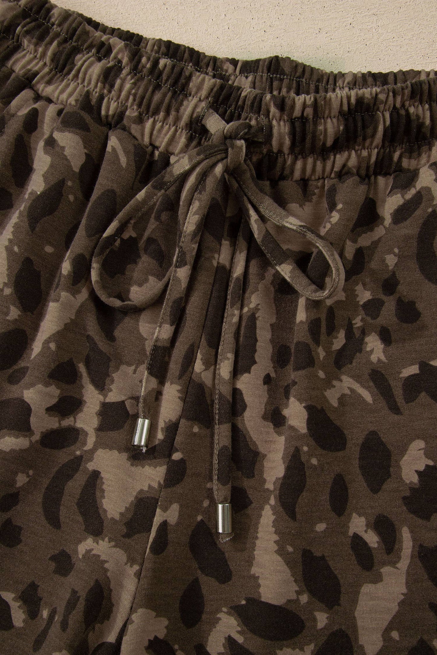 Brown Leopard Print Patchwork Pullover Drawstring Loose Pant Set