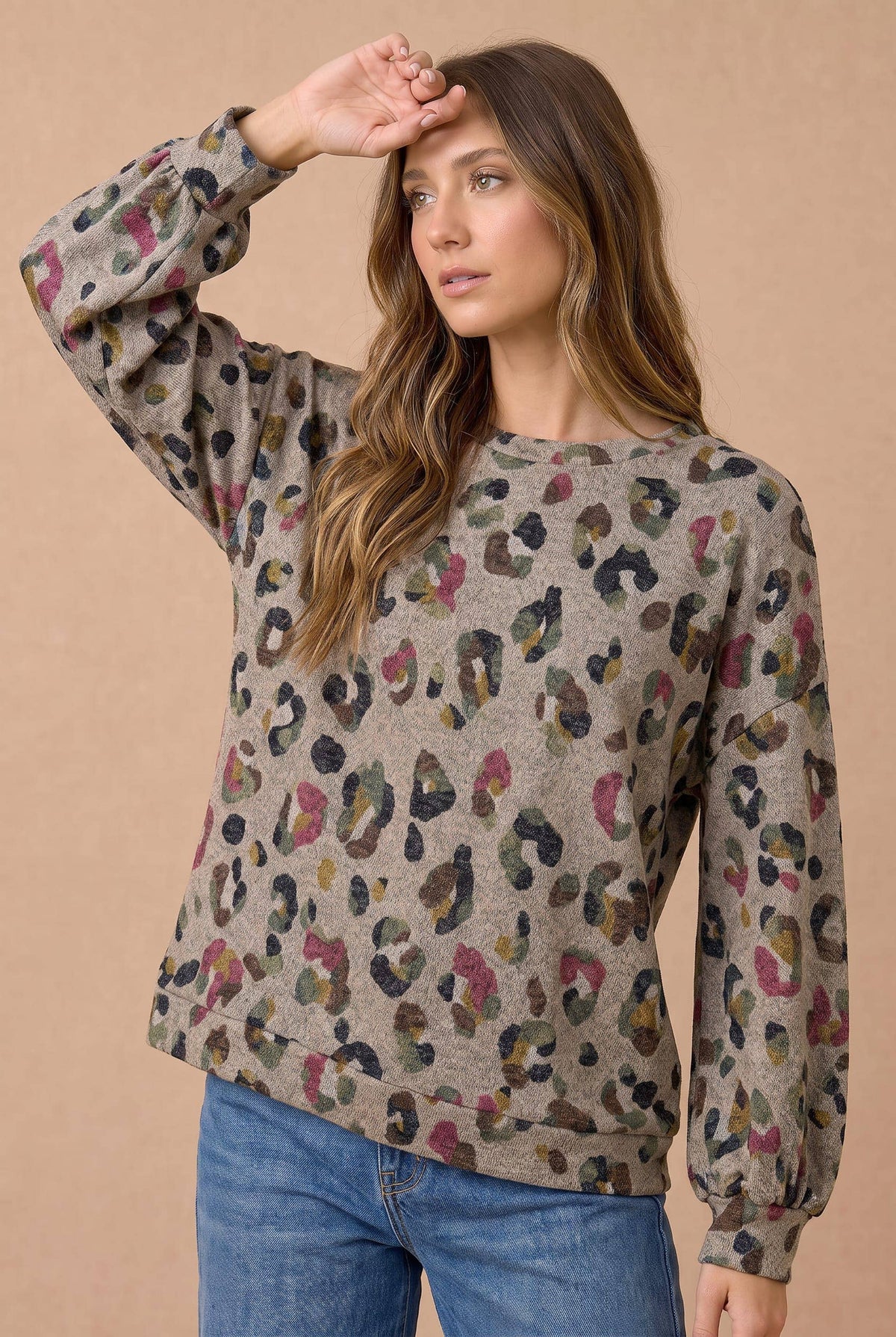 Oversized Mixed Print Sweater Knit Top