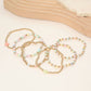 6PCS - Cross Charm Faceted Beaded Stretch Multi Layered Bracelets
