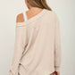 RAW EDGE V-NECK LONG SLEEVE TEXTURED KNIT TOP