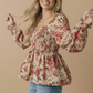 Plus V Neck Floral Babydoll Smocking Fit Top