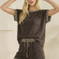 Leopard Print Trim Waffle Knit Loungewear Set