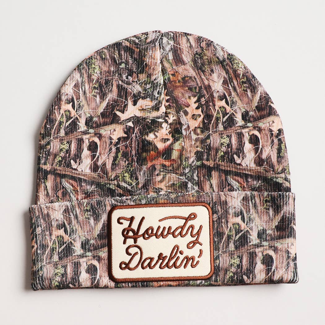 Howdy, Darlin' Embroidered Patch Camo Beanie
