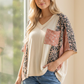 Floral Leopard Color Block Dolman Knit Top