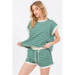 Contrast Striped Round Neck Top & Shorts Set Loungewear