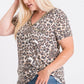 Leopard Print V neck Sequin Trim Tee