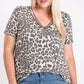 Leopard Print V neck Sequin Trim Tee
