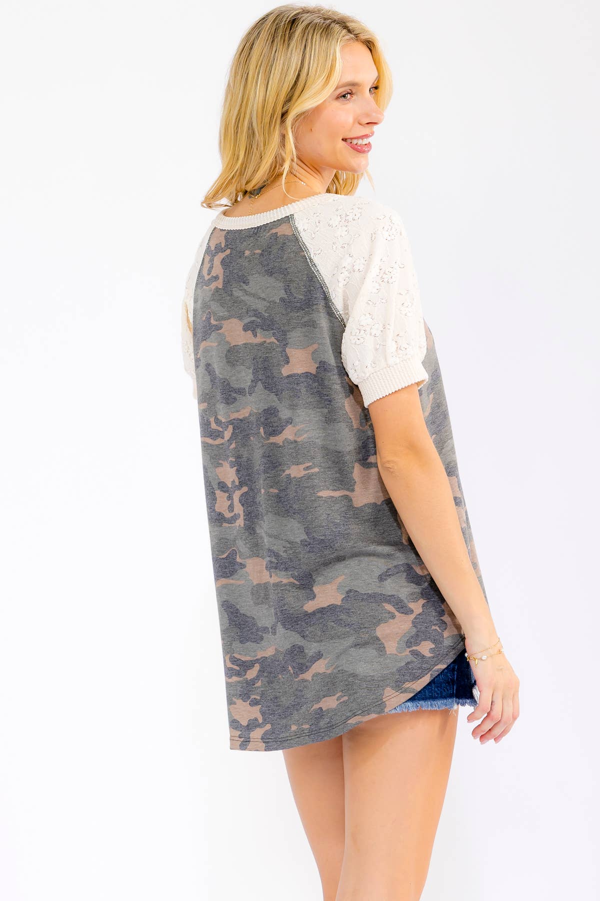 Camo Short Sleeve Henley Top