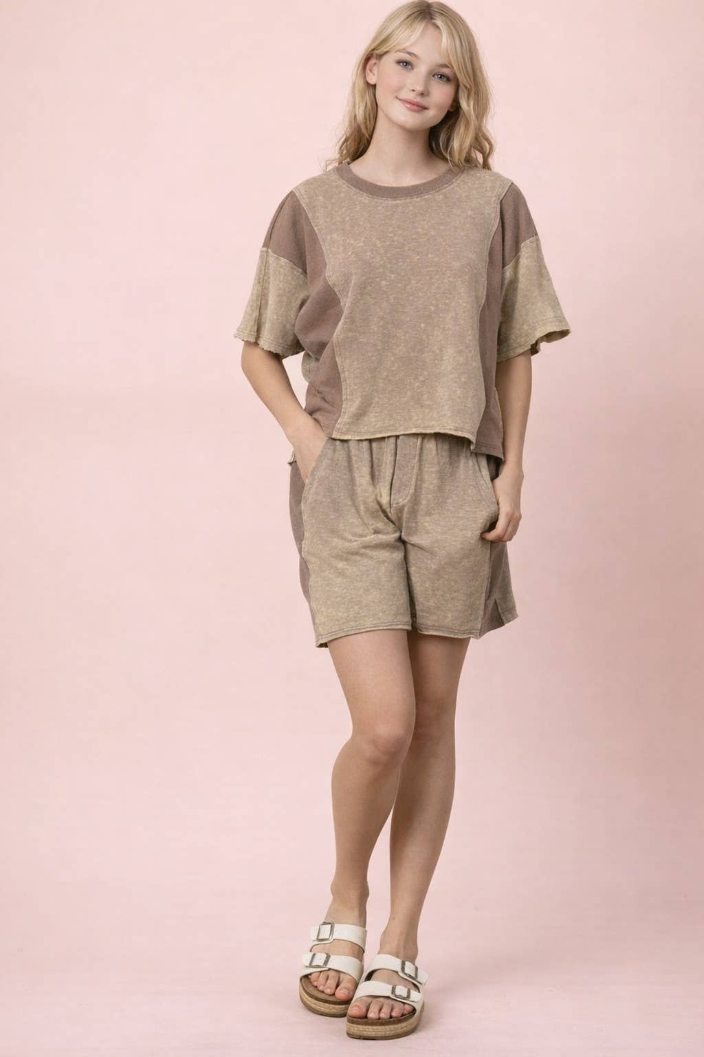 Mineral Washed Casual Knit Top & Short Plus Sized