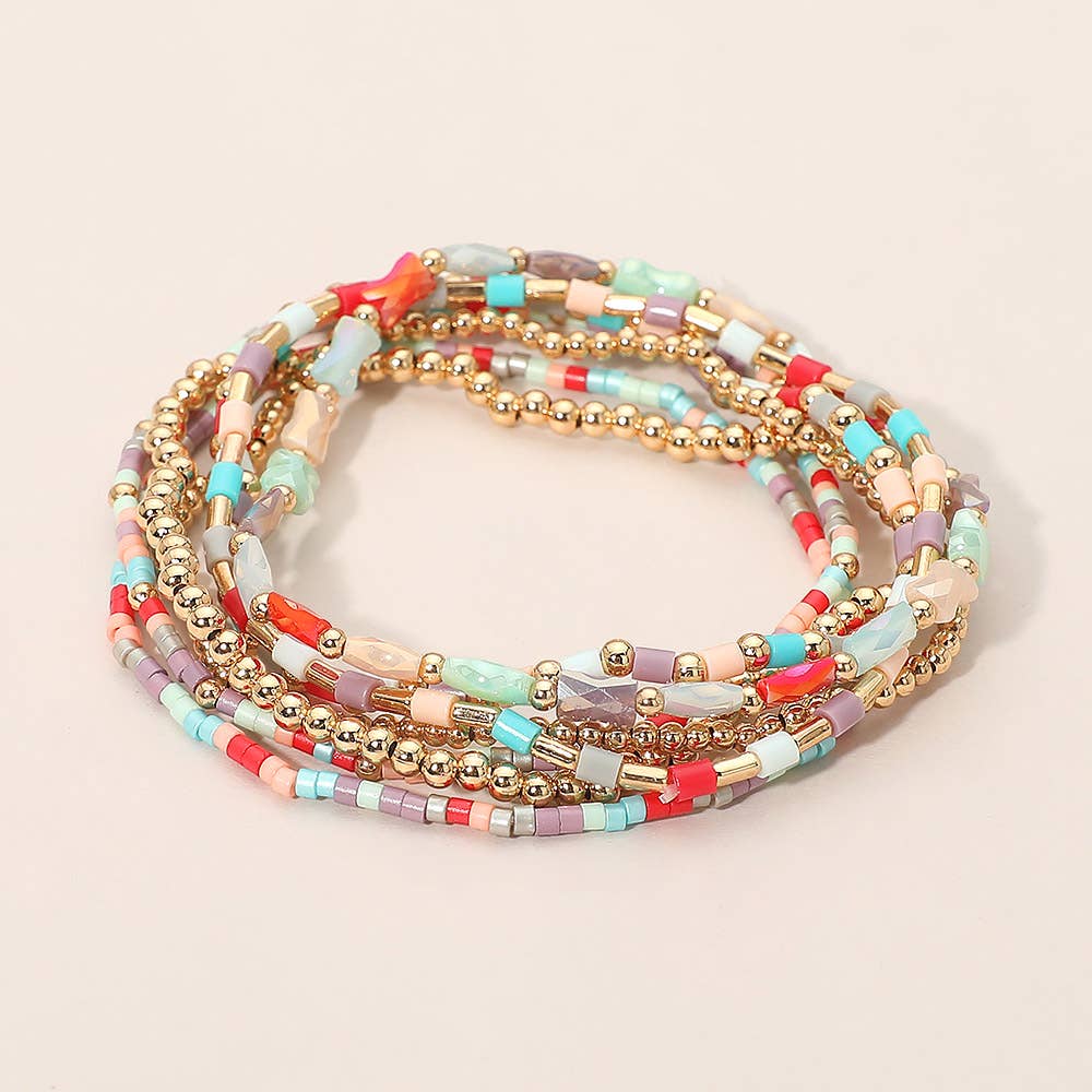 7PCS - Beaded Stretch Stackable Multi Layered Bracelets