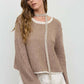 CONTRAST TRIM AND KNIT PATTERN LONG SLEEVE SWEATER