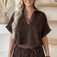 V Neck Collar Leopard Print Top and Shorts 2pcs Set