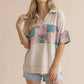 Collared Notch Neck Floral Patchwork Print Top