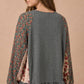 Floral Patchwork Tie Front Ruffle Hem Top