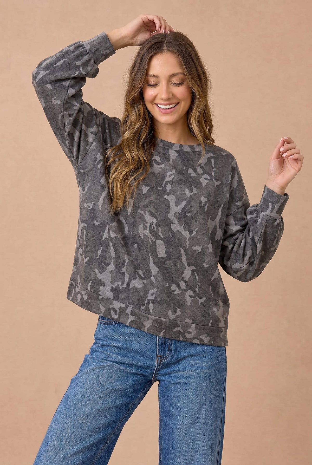 Oversized Mixed Print Sweater Knit Top