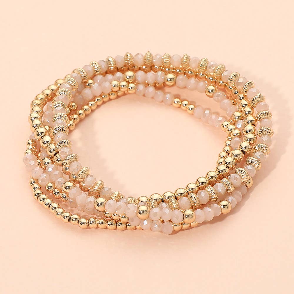 5PCS - Metal Ball Faceted Beaded Stretch Stackable Multi Layered Bracelets