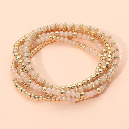 5PCS - Metal Ball Faceted Beaded Stretch Stackable Multi Layered Bracelets