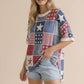 Round Neck Star and Stripe Patchwork Print