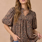 Leopard Ruffle Notch Neck Blouse