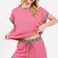Leopard Print Trim Waffle Knit Loungewear Set