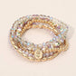 5PCS - Flower Stem Embossed Oval Charm Faceted Beaded Stretch Multi Layered Bracelets