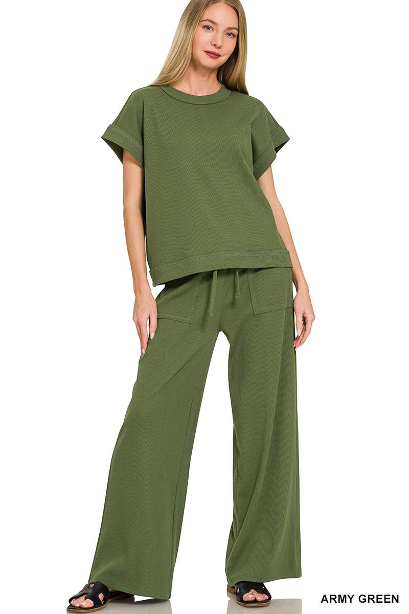Cotton Slub Tee & Pants 2pc Set  Zenana