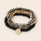 5PCS - Flower Stem Embossed Oval Charm Faceted Beaded Stretch Multi Layered Bracelets