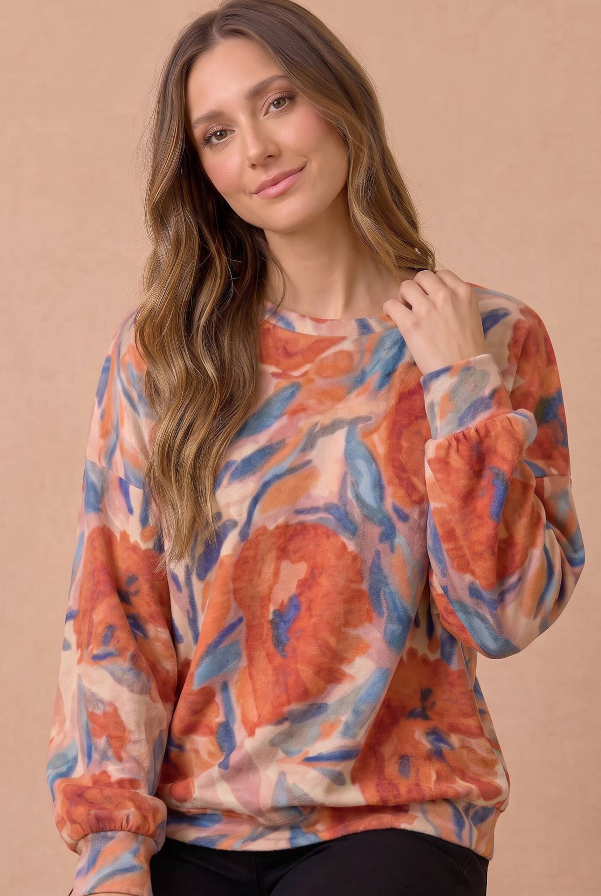 Oversized Mixed Print Sweater Knit Top