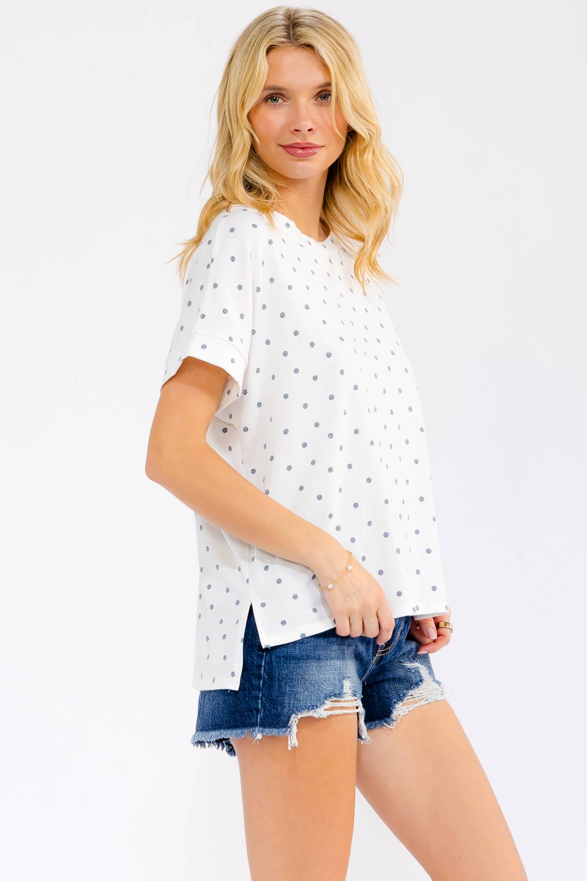 Polka Dot Banded Short Sleeve Top
