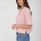 RAW EDGE HENLEY SHORT SLEEVE WAFFLE KNIT TOP