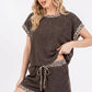 Leopard Print Trim Waffle Knit Loungewear Set