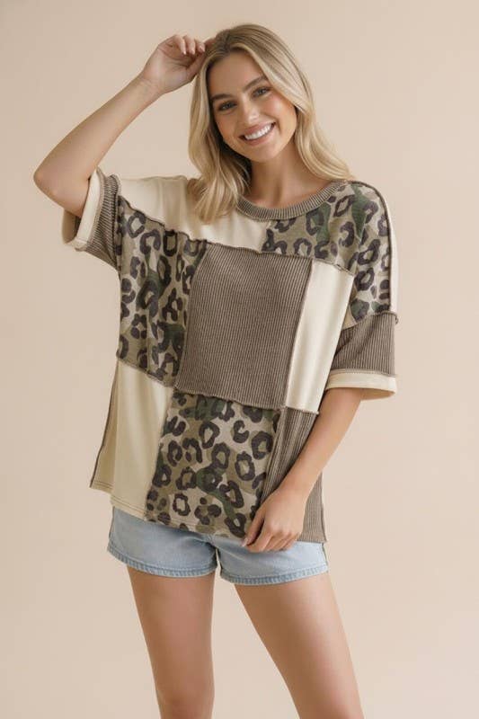 Camo Animal Print Color Block Top