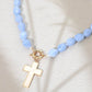 Mother of Pearl Cross Toggle Pendant Beaded Necklace