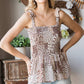 Animal Print Smocked Shoulder Tie Peplum Tank Top