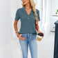 Waffle Knit Polo Top Short Sleeve Casual V-Neck Shirt