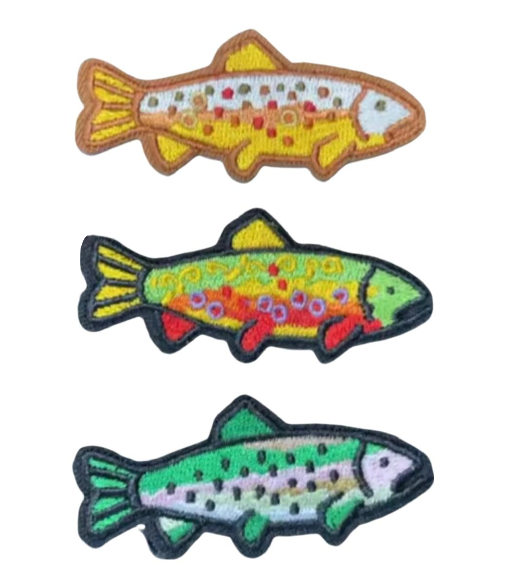 Set of 3 Trout Embroidered Iron On Patches