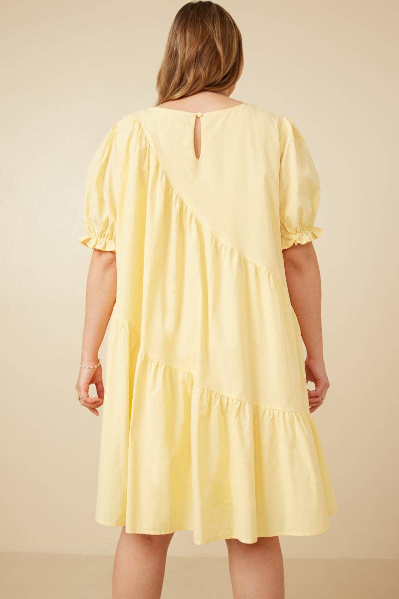 Womens Asymmetric Seam Detail Cinched Cuff Poplin Dress