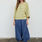 STRIPE HENLEY WIDE LONG SLEEVE KNIT TOP