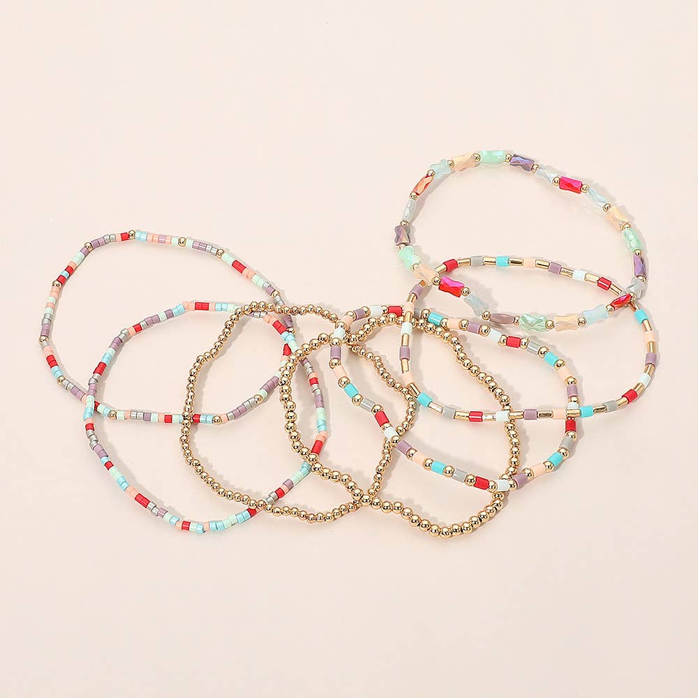 7PCS - Beaded Stretch Stackable Multi Layered Bracelets