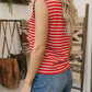 Fashion Stripe Ribbed Round Neck Trim Loose Tank Top