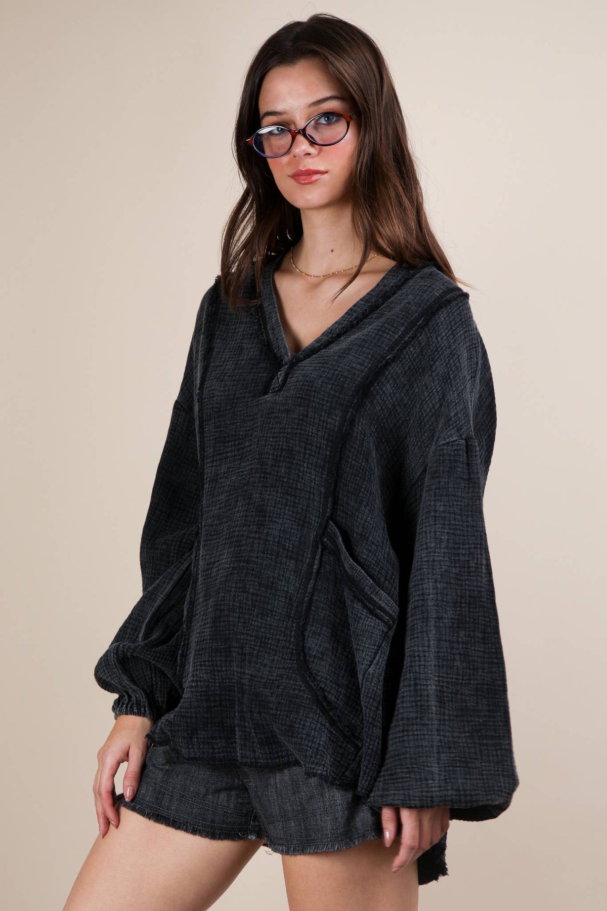 Washed Cotton Gauze Oversized Top Plus Size