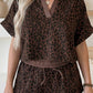 V Neck Collar Leopard Print Top and Shorts 2pcs Set