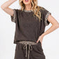 Leopard Print Trim Waffle Knit Loungewear Set